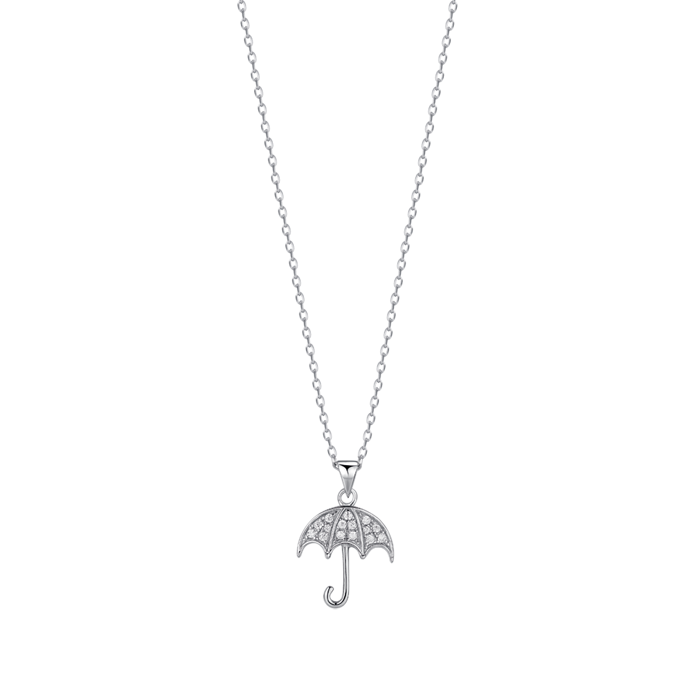 silver necklace with snow umbrella pendant with white zircons melitea