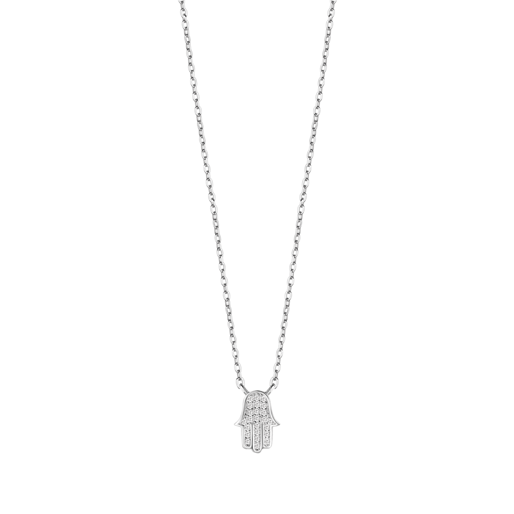 SILVER NECKLACE WITH HAND OF FATIMA WITH WHITE CRYSTALS Melitea