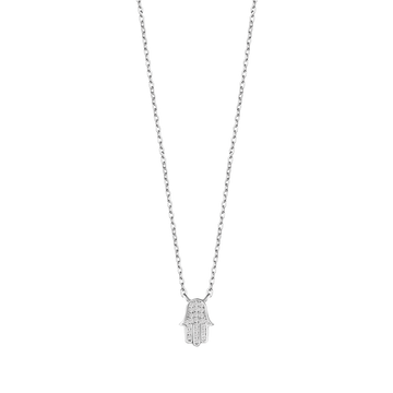 SILVER NECKLACE WITH HAND OF FATIMA WITH WHITE CRYSTALS Melitea