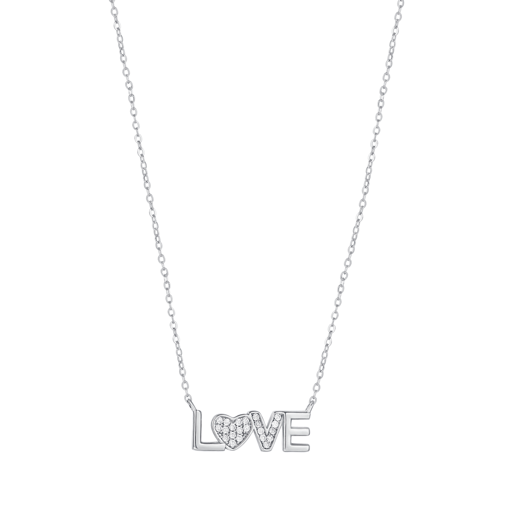 LOVE SILVER NECKLACE WITH WHITE CRYSTALS Melitea