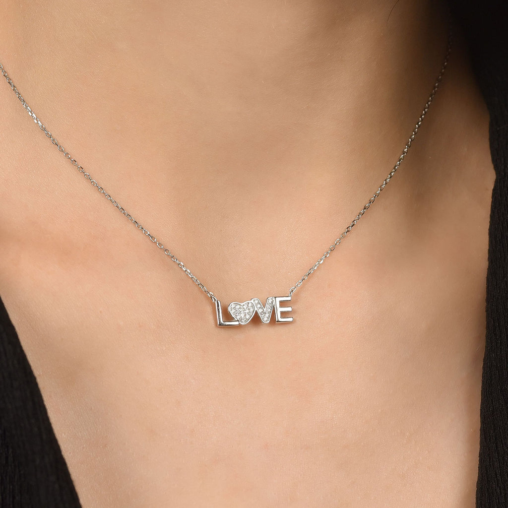 LOVE SILVER NECKLACE WITH WHITE CRYSTALS Melitea