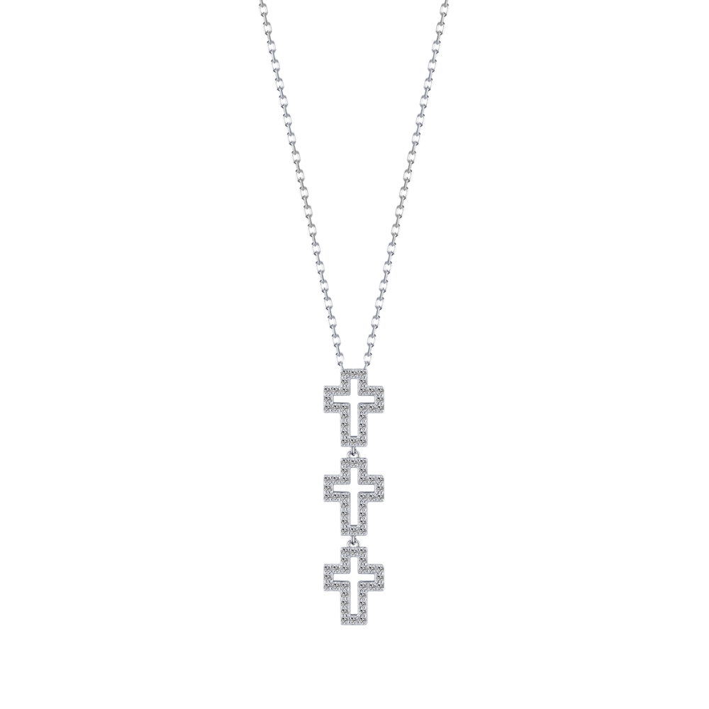 SILVER NECKLACE WITH CROSSES WITH WHITE CRYSTALS Melitea