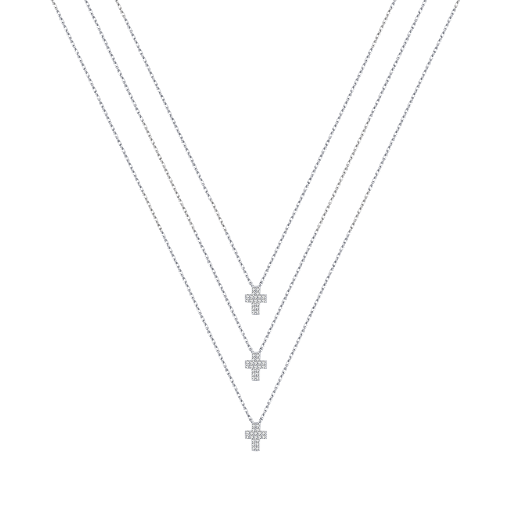 SILVER NECKLACE WITH CROSSES WITH WHITE CRYSTALS Melitea