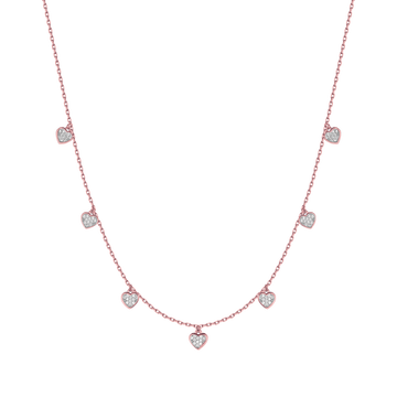 SILVER IP ROSE NECKLACE WITH HEARTS WITH WHITE CRYSTALS Melitea