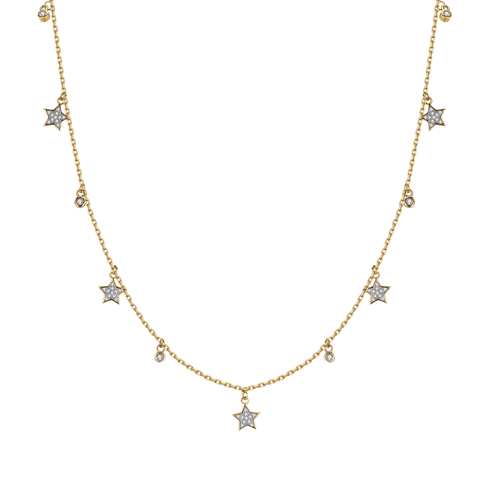 IP GOLD SILVER NECKLACE WITH STARS WITH WHITE CRYSTALS Melitea