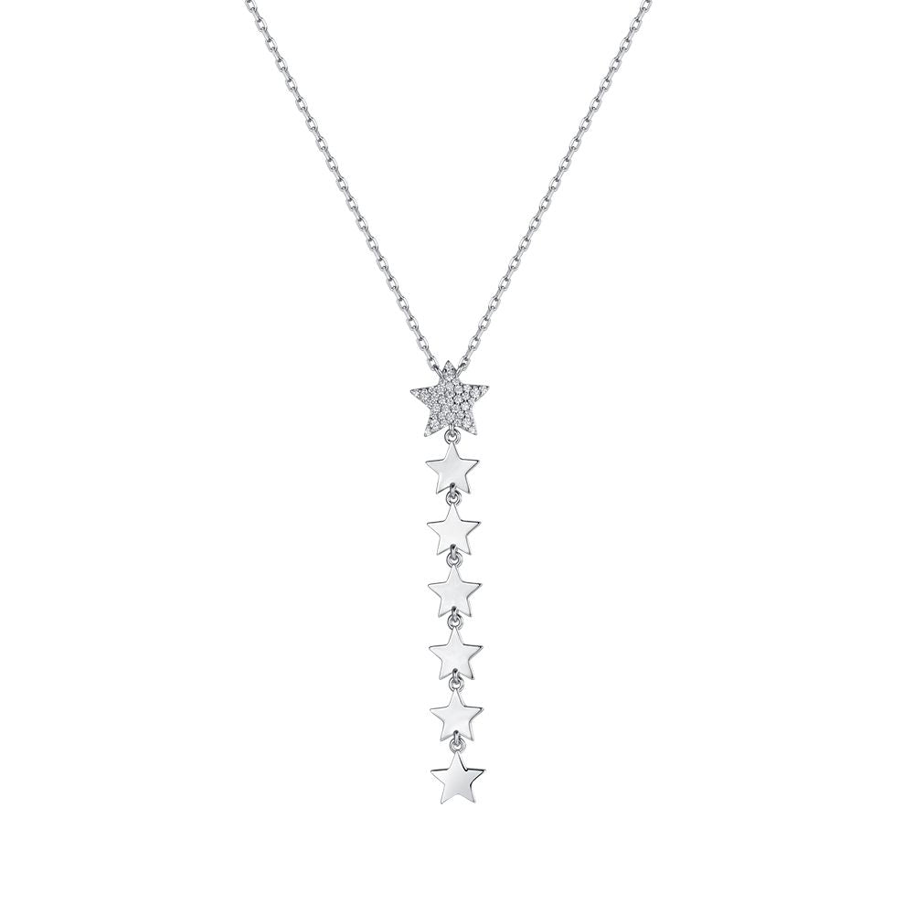 WOMEN'S SILVER NECKLACE WITH STARS. CENTRAL STAR WITH WHITE ZIRCONES Melitea