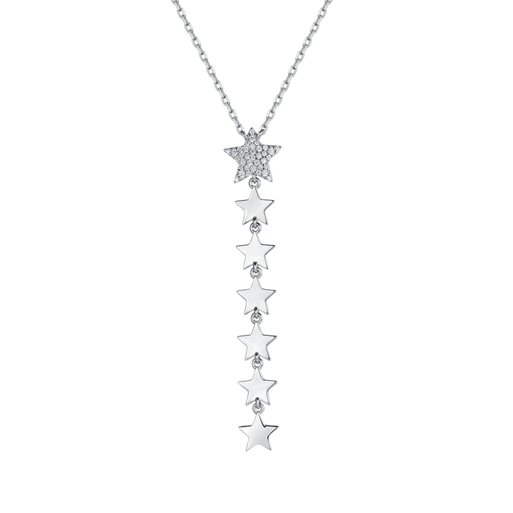 WOMEN'S SILVER NECKLACE WITH STARS. CENTRAL STAR WITH WHITE ZIRCONES Melitea