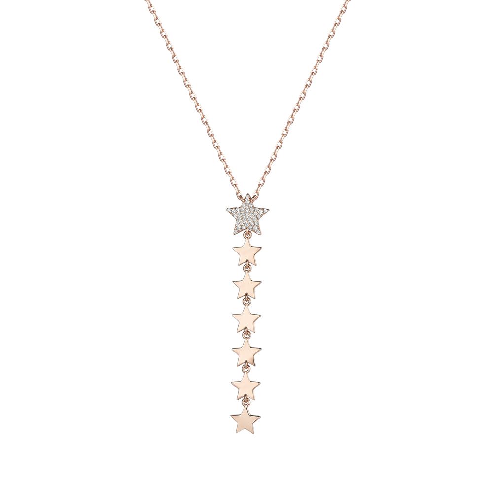 WOMEN'S SILVER IP ROSE NECKLACE WITH STARS. CENTRAL STAR WITH WHITE ZIRCONES Melitea