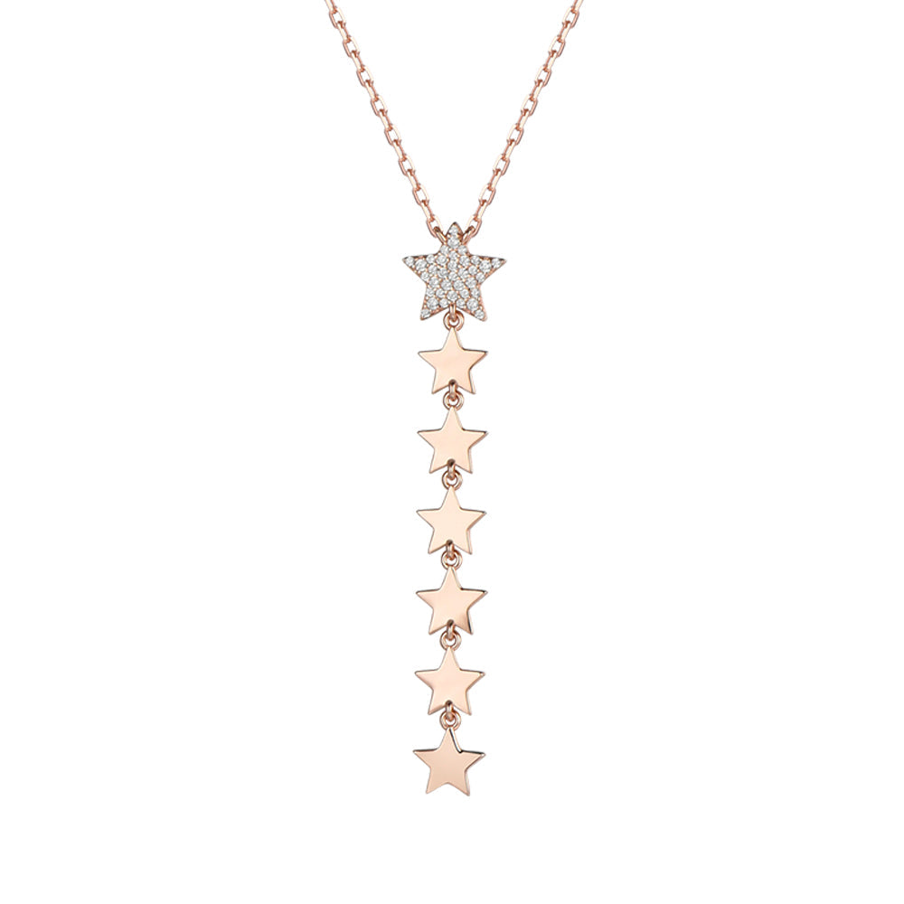 WOMEN'S SILVER IP ROSE NECKLACE WITH STARS. CENTRAL STAR WITH WHITE ZIRCONES Melitea