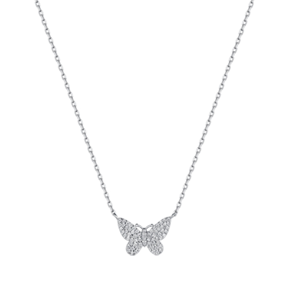 WOMAN'S SILVER NECKLACE WITH BUTTERFLY WITH WHITE ZIRCONES Melitea