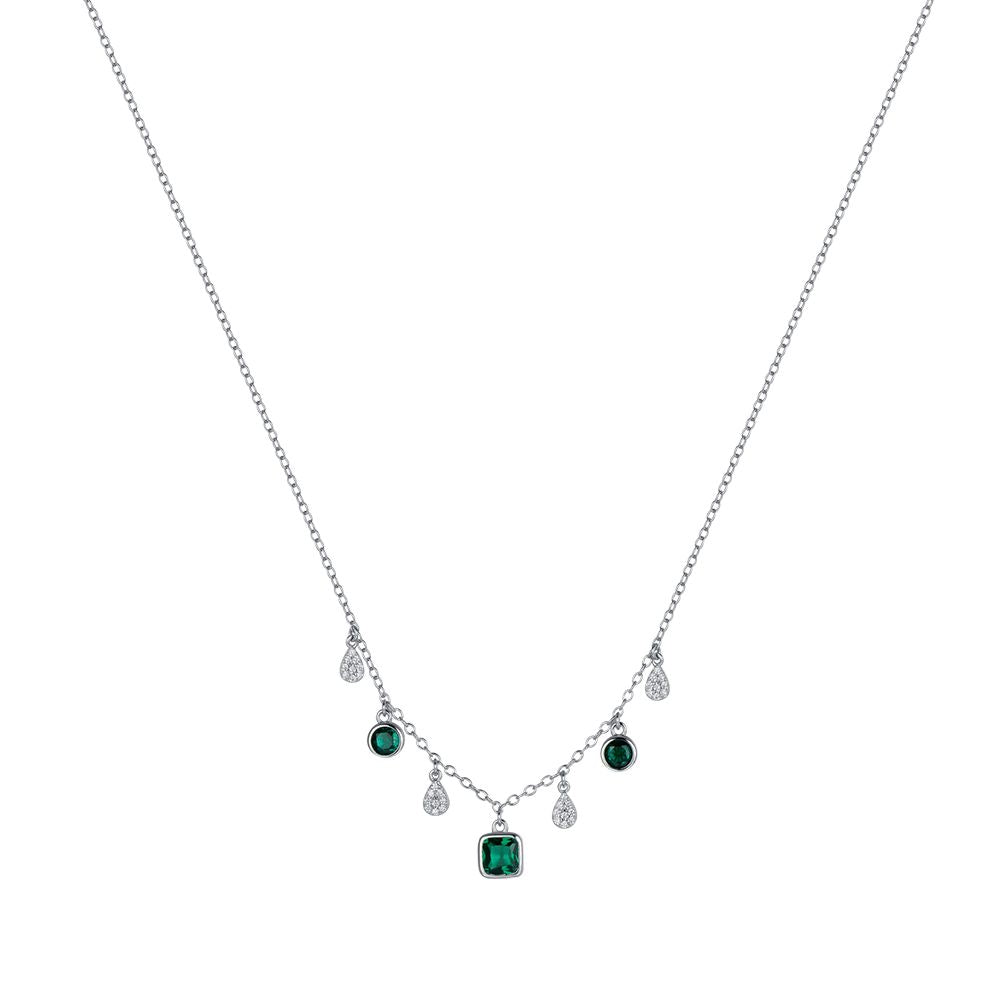 WOMAN'S SILVER NECKLACE WITH GREEN AND WHITE ZIRCONES Melitea