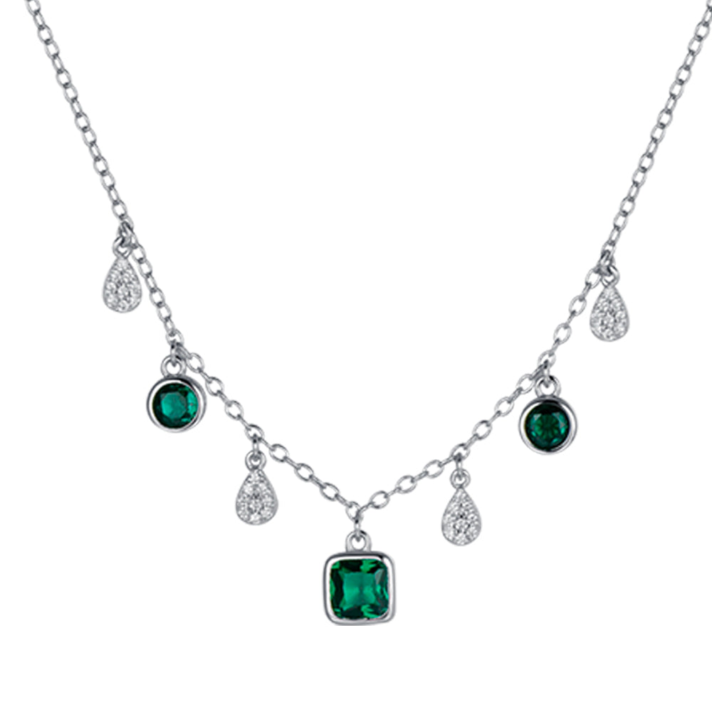 WOMAN'S SILVER NECKLACE WITH GREEN AND WHITE ZIRCONES Melitea