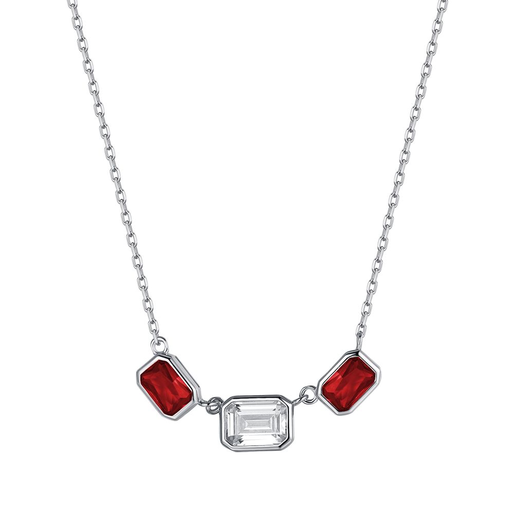 WOMAN'S SILVER NECKLACE WITH RED AND WHITE ZIRCONES Melitea