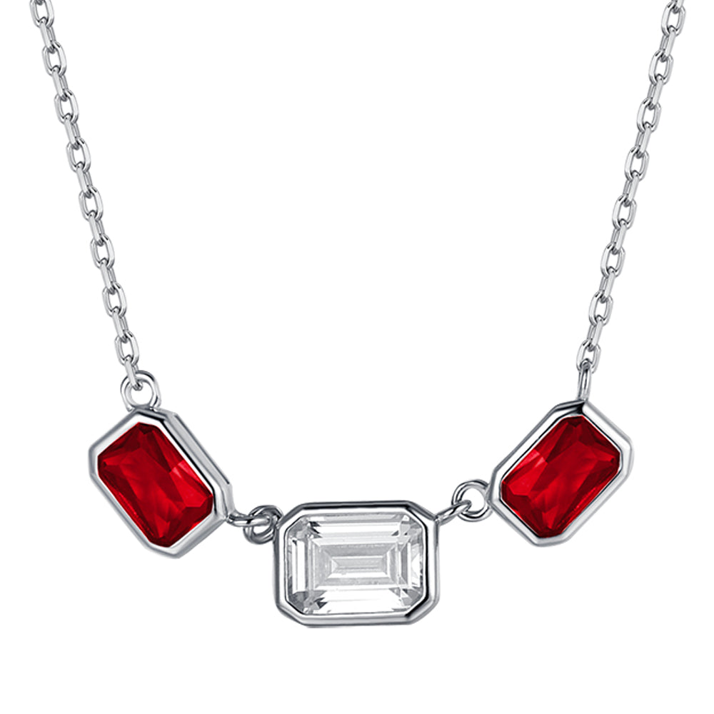 WOMAN'S SILVER NECKLACE WITH RED AND WHITE ZIRCONES Melitea