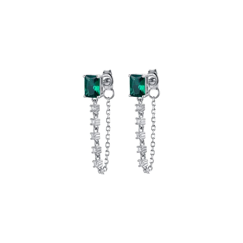 WOMAN'S EARRINGS IN SILVER WITH GREEN AND WHITE ZIRCONES Melitea